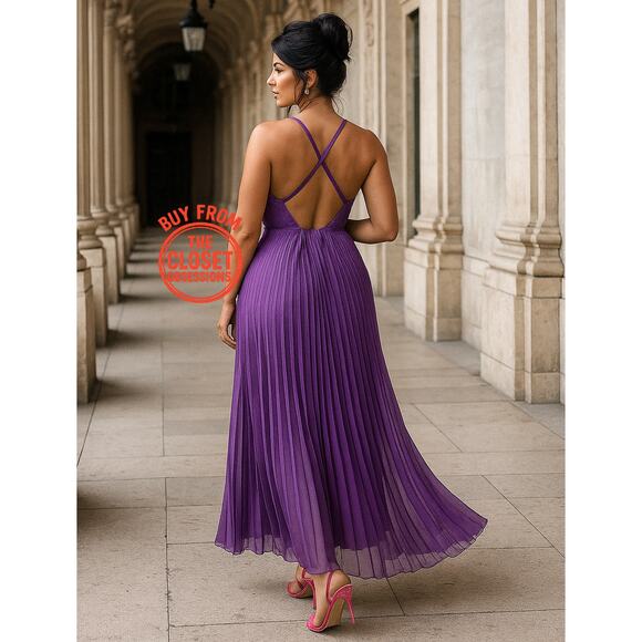 ZARA BLOGGER FAVE!!! Strappy Pleated Midi Dress NWT 💜 - Picture 2 of 16